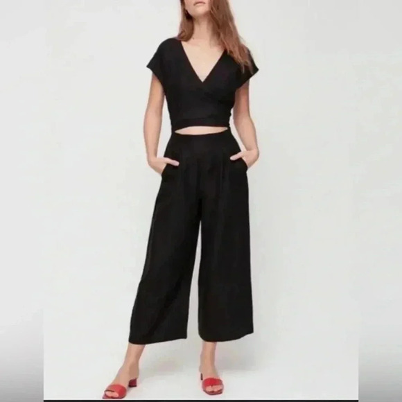 Aritzia Wilfred Brax Black Linen Wide Leg Jumpsuit - Picture 1 of 7